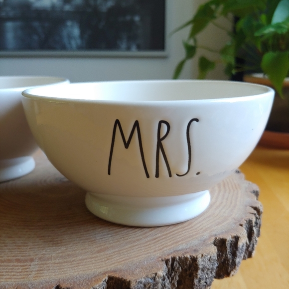 Rae Dunn Mr Mrs Cereal Soup Bowls Set Wedding - Picture 3 of 11
